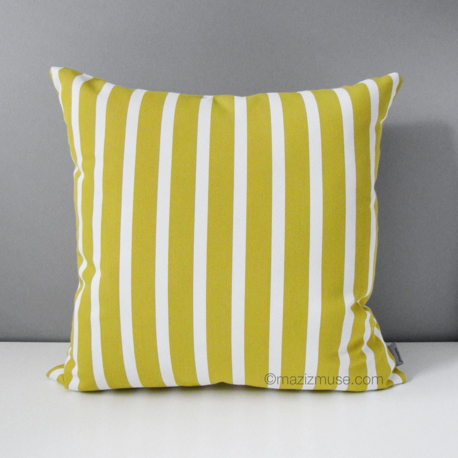 Citron Yellow & White Striped Outdoor Pillow Cover Decorative