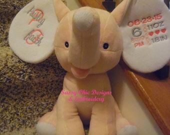 Personalized Stuffed Animal,Birth Announcement Stuffed Elephant,Elephant Cubbie,Pink Elephant,Personalized Stuffed Animal,Blue Elephant