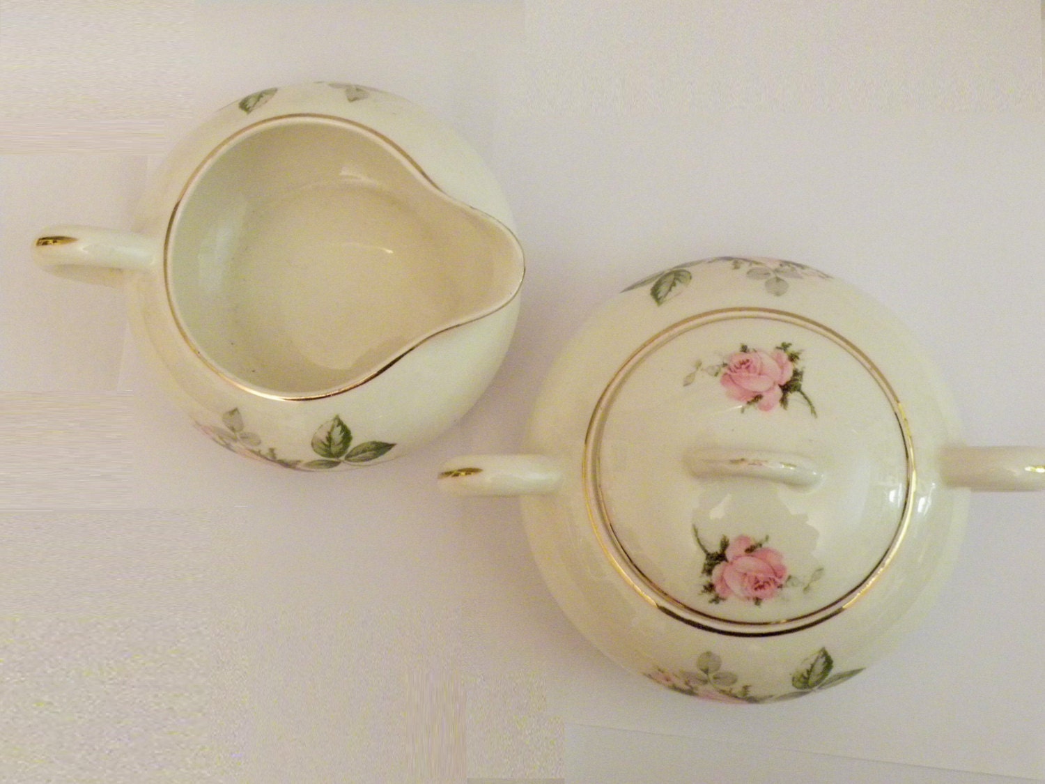 Vintage Sugar and Creamer Bowl Set Floral Sugar Bowl and