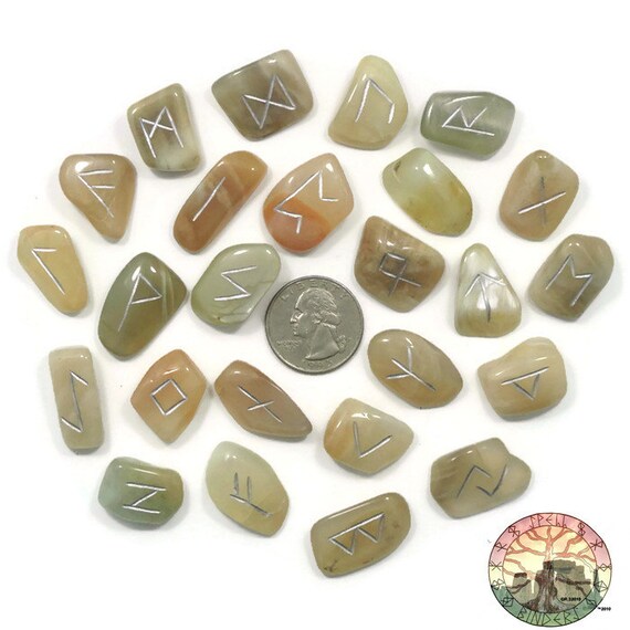 Small Moonstone Rune Set Hand Carved Elder by NycSpellBinder