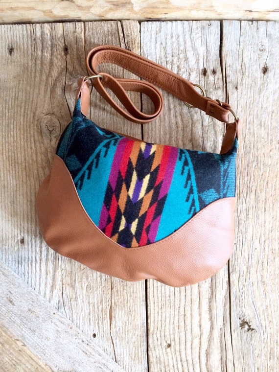 Indian Blanket Bag Caramel Leather Hobo Leather by 14xbags on Etsy