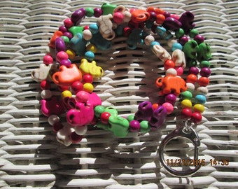785 multicolor medium elephant reconstituted stone beaded lanyard id badge-Mens medium elephant lanyard