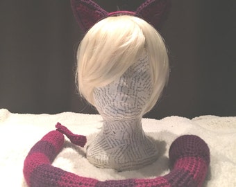 Cheshire Cat inspired Crochet Cat Set 1 -Cat Ears and Tail