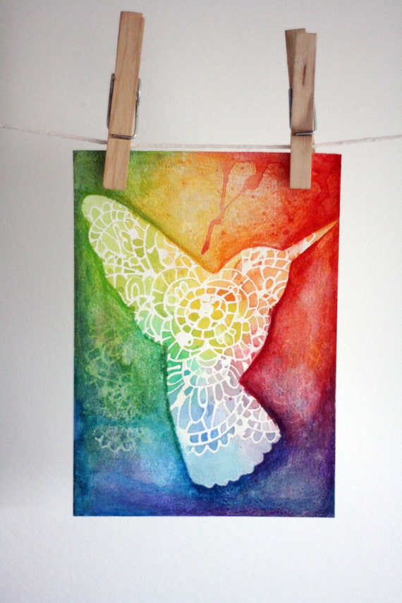 Hummingbird water colour painting, rainbow, spirit, free, let go, release,