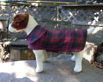 Red Black and Green Plaid Coat- Size Small- 12 to 14 Inch Back Length- Or Custom Size