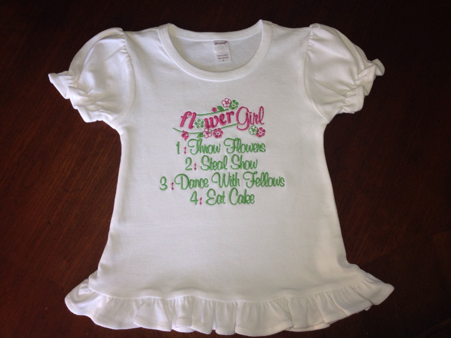 Embroidered Flower girl shirt or bodysuit