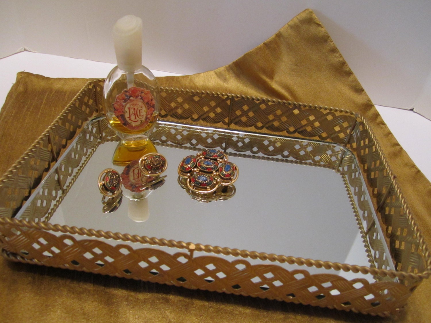 vintage mirror perfume tray
