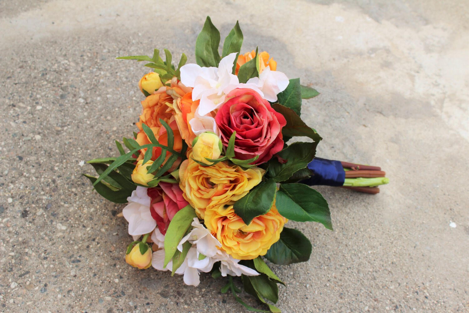 Coral Orange & Cream Color Silk Flower Bouquet by KIFDesigns