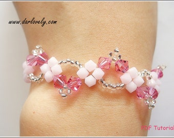 Beaded Bracelet Tutorial Pattern - Pink Wavy Bracelet (BB080) - Beading Jewelry PDF Tutorial (Digital Download)