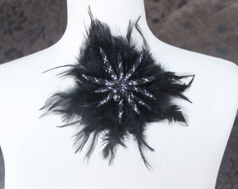 Feather flower applique black color 1 pieces listing
