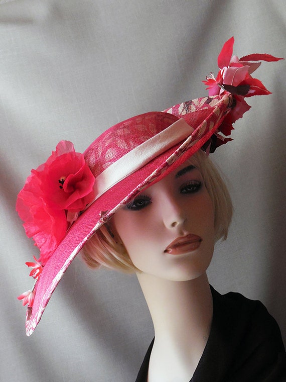 Items similar to Red flowered wide brim hat on Etsy