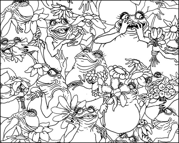 Frogs and Flowers Coloring Page 8.5x11