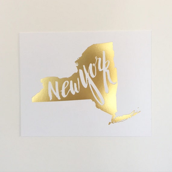 New York Gold Foil Letterpress Art Print by IndieOlive on Etsy