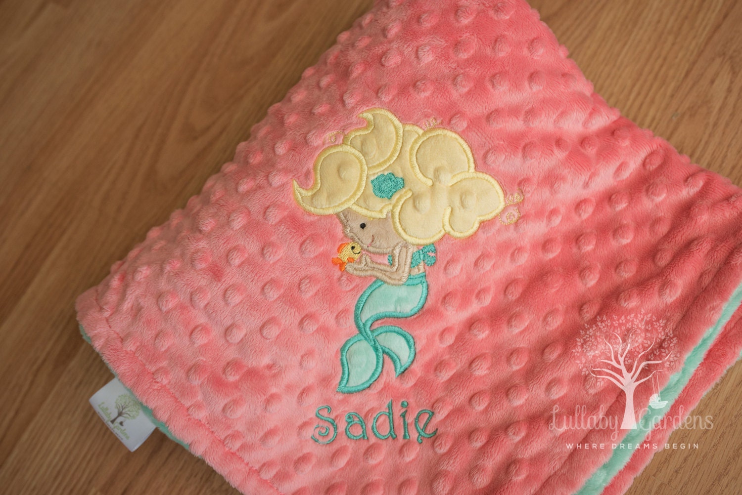 Mermaid Personalized Minky Baby Blanket Mermaid Applique