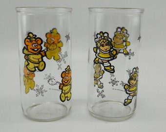 Vintage Muppet Babies Glasses Jelly Jars Fozzie Bear Miss Piggie Henson 1989