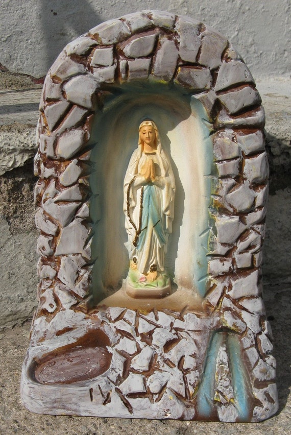 our lady of lourdes alter vintage chalkware plaster grotto