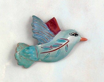 Pottery Wall Bird, Ceramic Bird Art, hand made clay wall bird by Cathy Kiffney