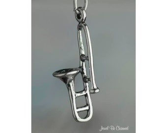 Sterling Silver Trombone Charm Instrument Music Musician 3D Solid .925