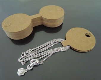 100pcs Fold Over Kraft Hang Tag for Necklace, Bracelet, Ponytail, Hairband, Elastic, Round Jewelry Display Supplies
