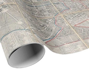 READY TO SHIP - Vintage Paris Map Gift Wrap - City Pocket Map France Wrapping Paper - Gift Paper - Craft Paper