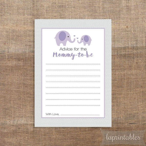Advice For The Mommy to Be Printable Cards Purple Elephant