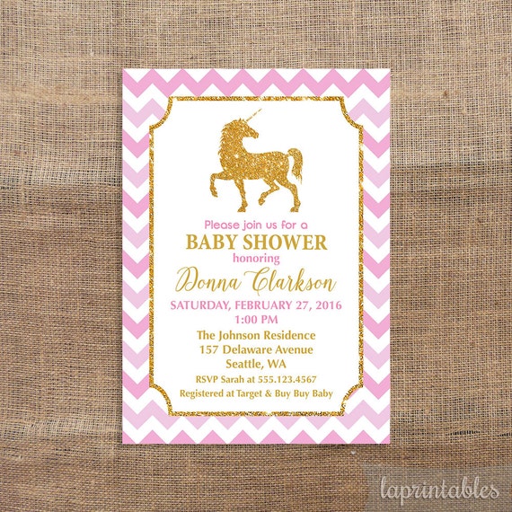 unicorn invitations baby shower Pink Baby by and Gold Unicorn Invitation Shower laprintables