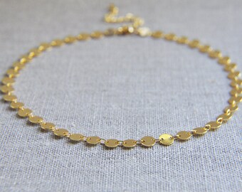 Gold Coin Choker, Coin Choker, Tattoo Choker, Gold Choker, Choker Necklace, Choker, Boho Choker, Minimalist Choker, Gold Disc Choker