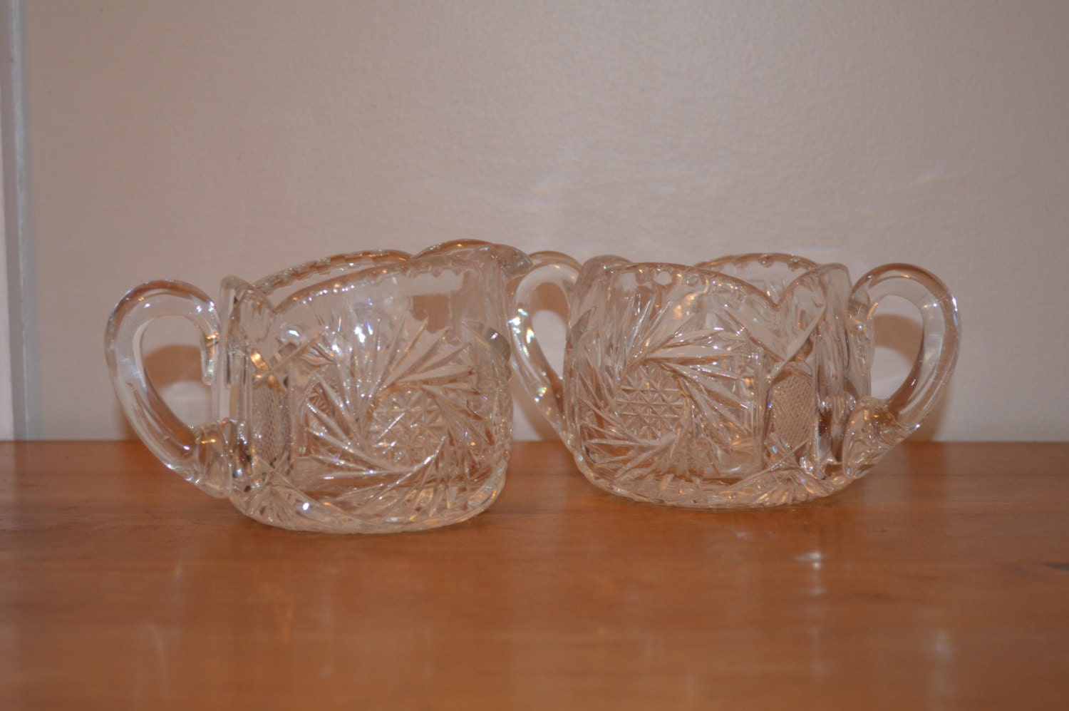 Vintage Elegant Lead Crystal Creamer & Open Sugar Bowl