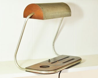 Antique Desk Lamp Industrial Minimalist Wood & Aluminum Two Bulb Adjustable Movable