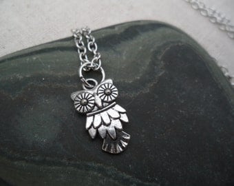 Silver Owl Pendant, Silver Owl Necklace, Silver Owl Jewelry, Simple Everyday Silver Necklace