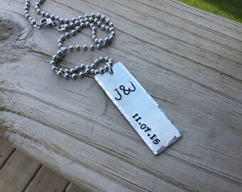 Wedding/Anniversary Men's Necklace-Date and Initials of your choice- Men's Necklace - Textured Pendant on Chain of your choice