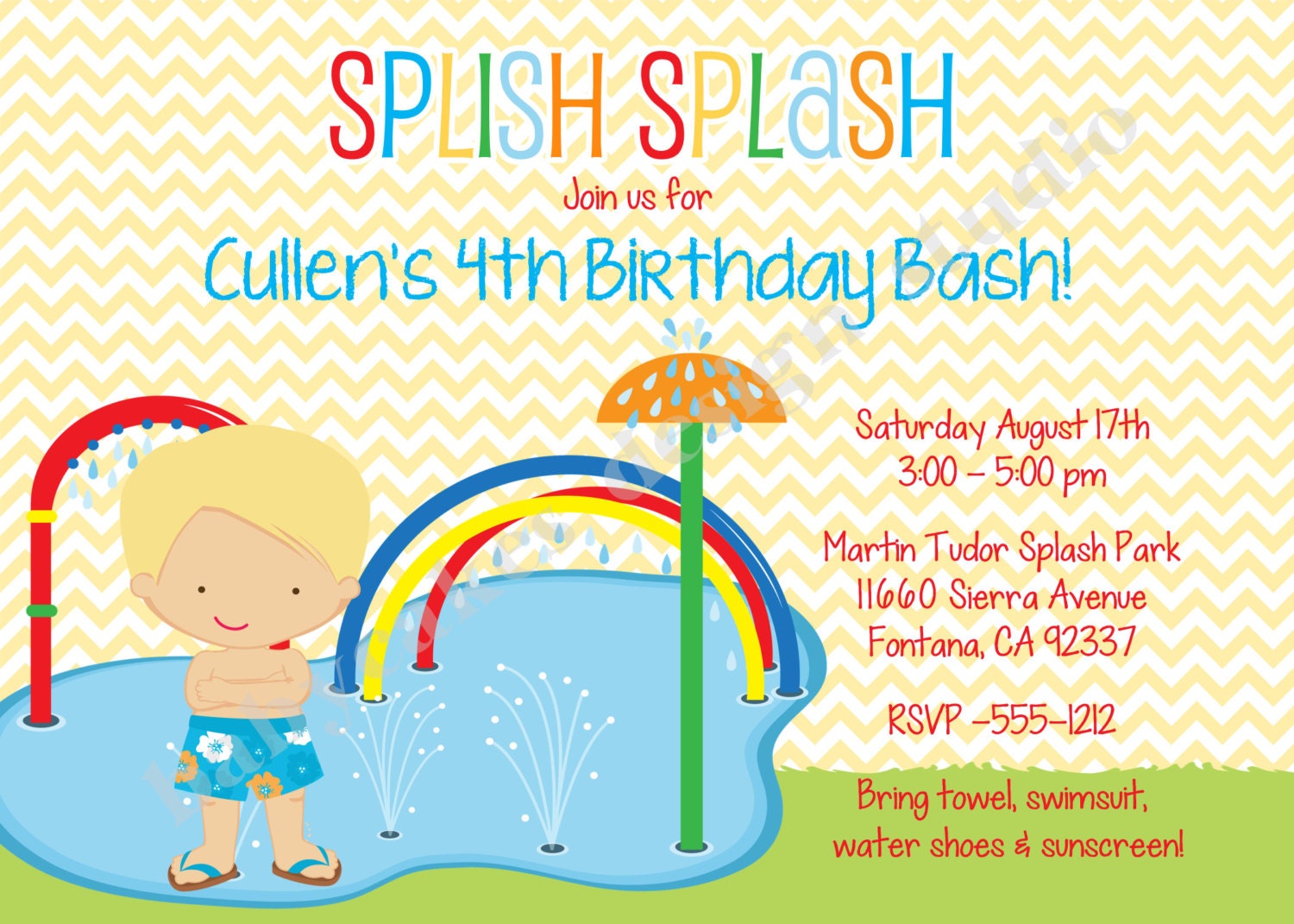 Splash pad birthday invitation invite splash party by jcbabycakes