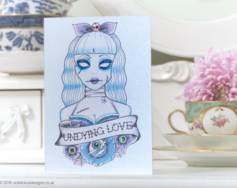 Undying Love zombie tattoo handmade Valentine's Day card