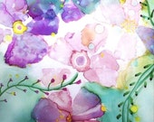 Contemporary Print, Wall Art Print, Pastel Garden Art, Floral Watercolor, Bedroom Art Work, Alcohol Ink Art Painting, Women's Gift, Giclee