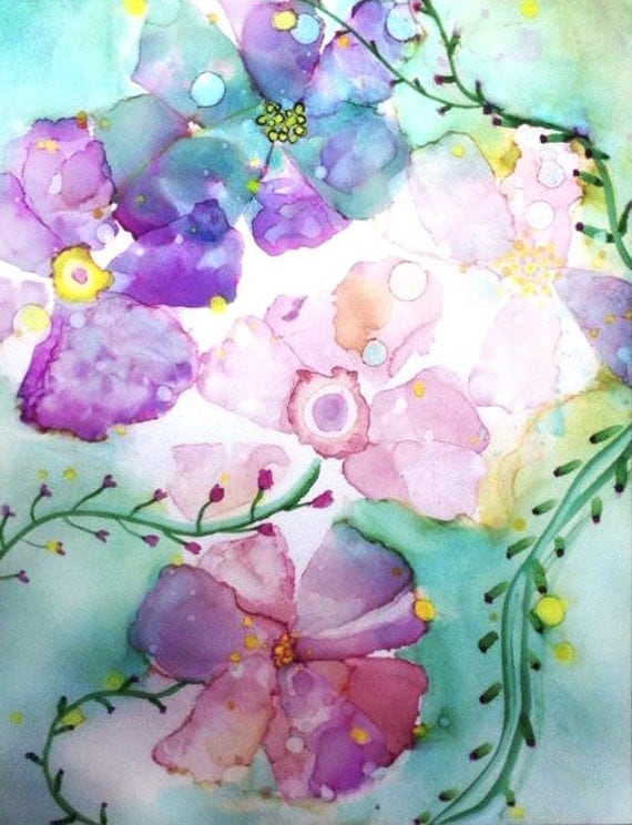 Contemporary Print, Wall Art Print, Pastel Garden Art, Floral Watercolor, Bedroom Art Work, Alcohol Ink Art Painting, Women's Gift, Giclee
