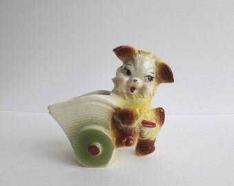 Dog Planter Vintage Dog Pushing a Wheelbarrow Planter - Cute