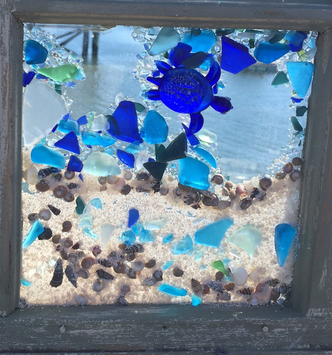 Mostly blues seaglass window