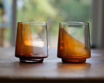 Set of 2 saffron low rider tumblers, hand blown