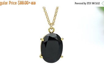 SUMMER SALE - Black onyx pendant,onyx necklace,gold necklace,prong necklace,prong pendant,long necklace,gold pendant