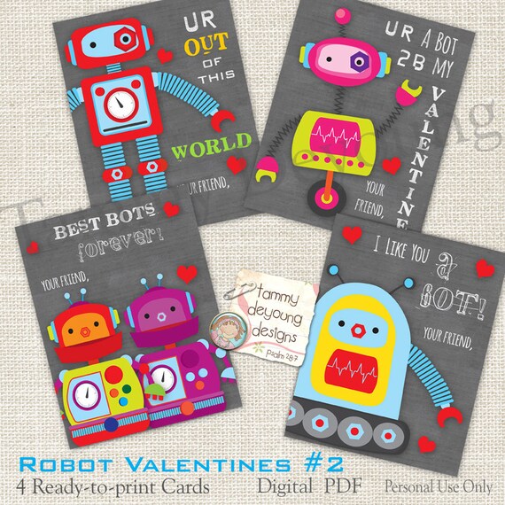 robot 2 valentines cards for kids boys valentines diy