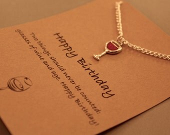 Birthday Necklace: Wine Charm Happy Birthday Necklace, Wine Glass Necklace, Wine Charm Necklace, Wish Necklace, Best Friends, Friendship