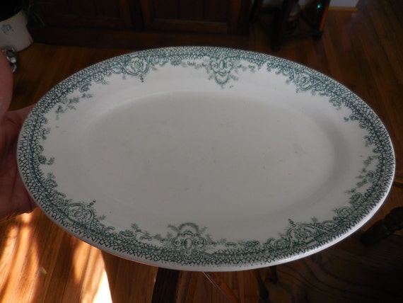 Vintage Oval Platter/Plate White/Green John Maddock and Sons