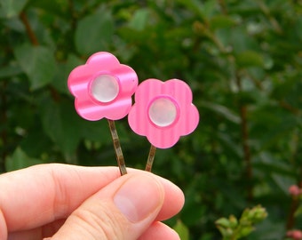Hair pins girls hair clips handmade hairpin pink white hair clips girls bobby pins flower bobby pins