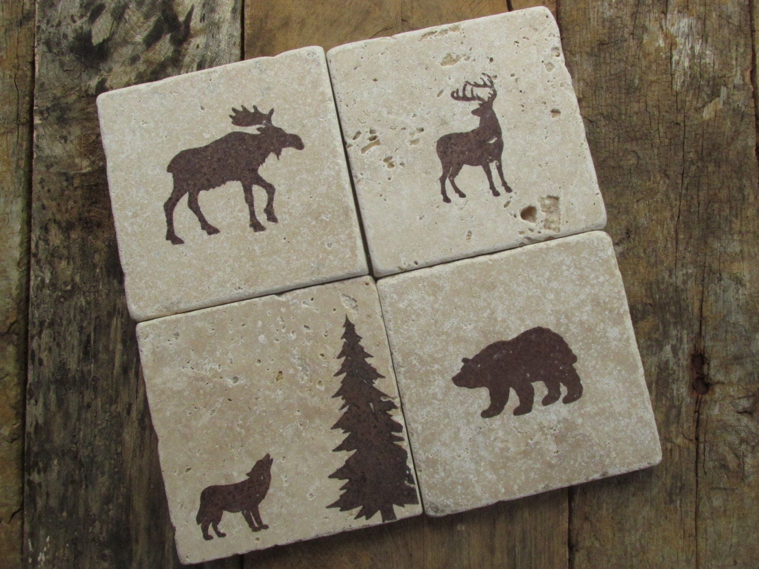 Natural stone coaster. Rustic Decor. Set of Four Coasters.