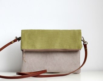 Foldover crossbody bag, Every day purse, Handbag, Leather strap, Green