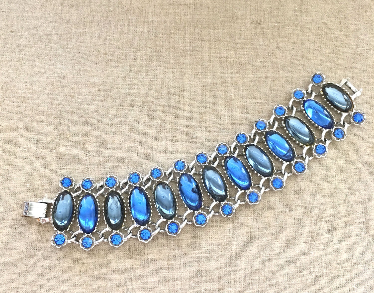Vintage Blue Rhinestone Bracelet Statement by jryendesigns
