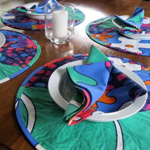 Quilted placemats Jams World fabric round placemats by Plumdacity