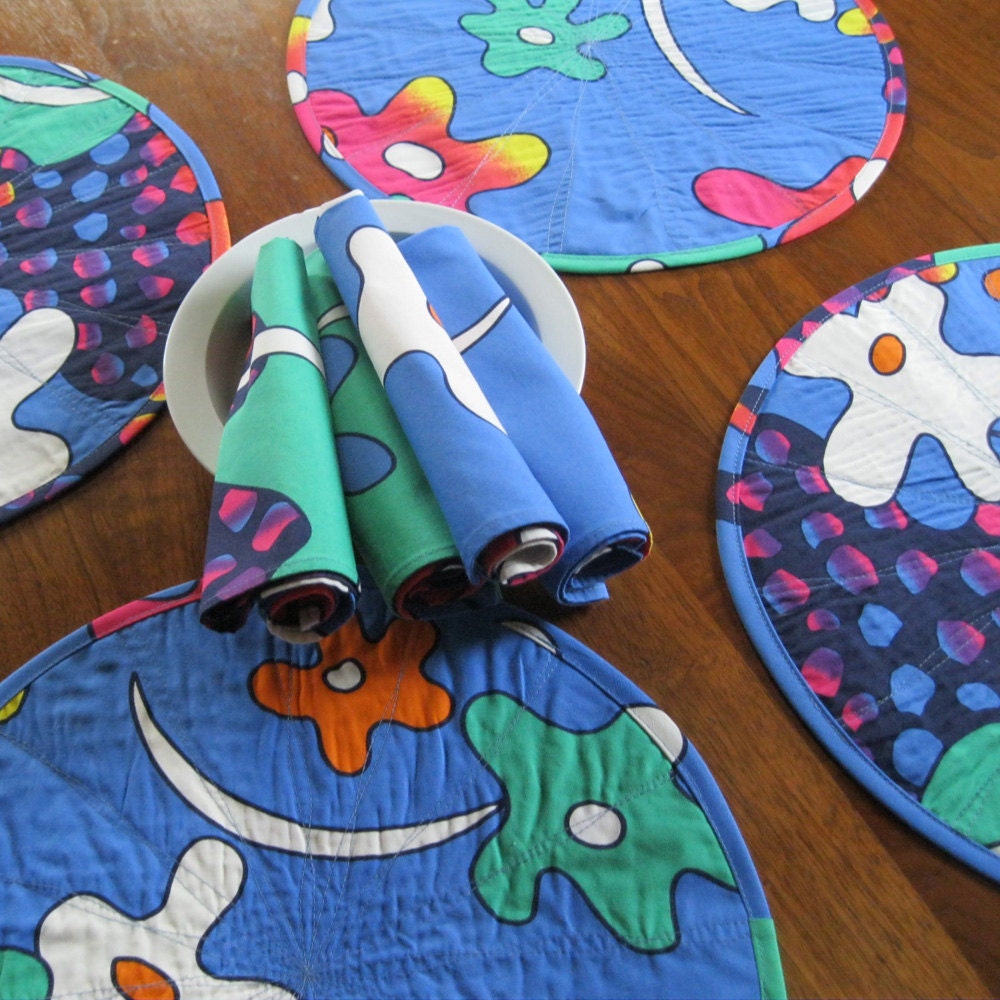 Quilted placemats Jams World fabric round placemats by Plumdacity