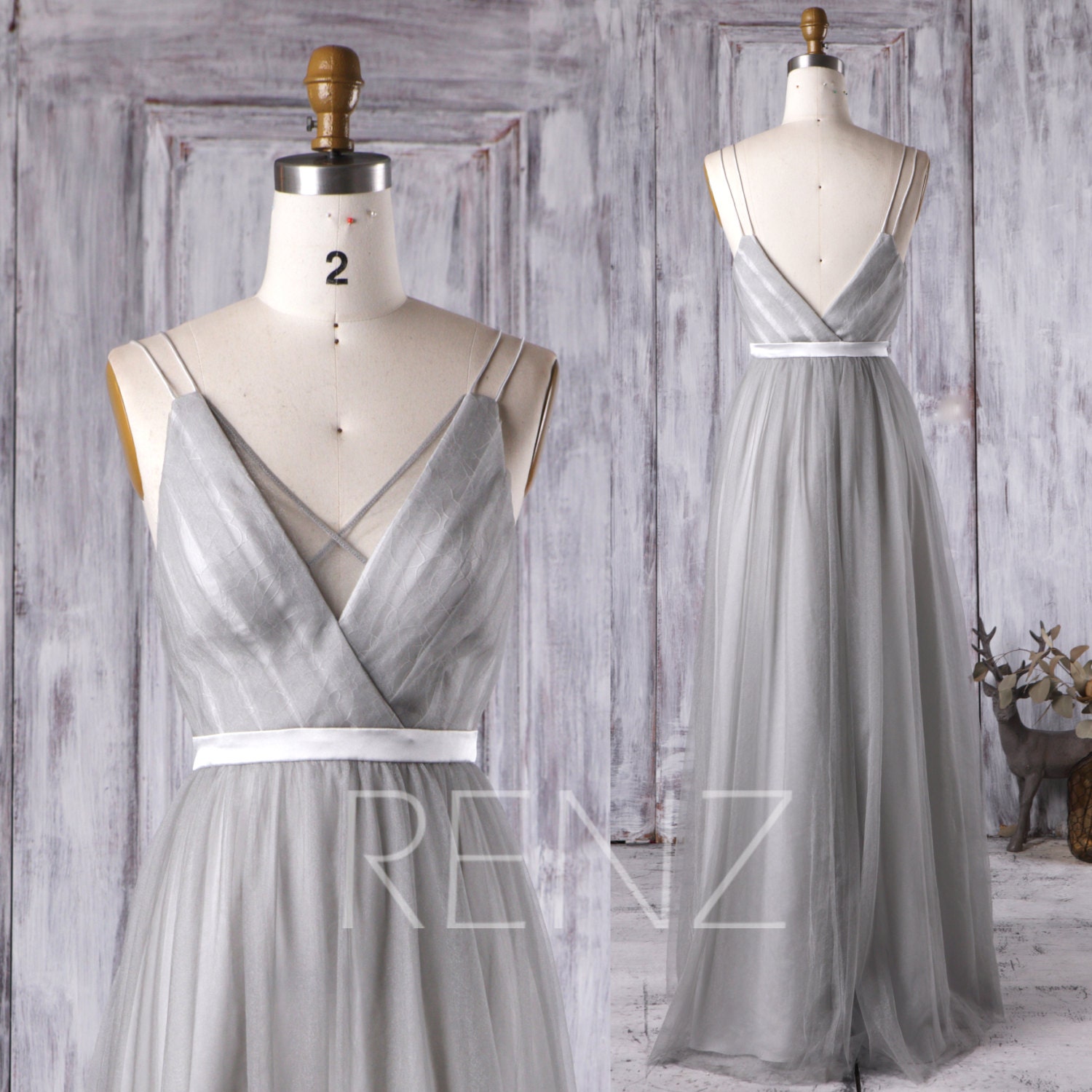 2017 Light Gray Bridesmaid Dress V Neck Spaghetti Straps