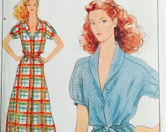 Butterick 6463, Size Petite, Small, Medium, Misses' Top, Belt and Dress Pattern, UNCUT, Vintage,Loose Fitting Top and Dress,Retro,Fast, Easy
